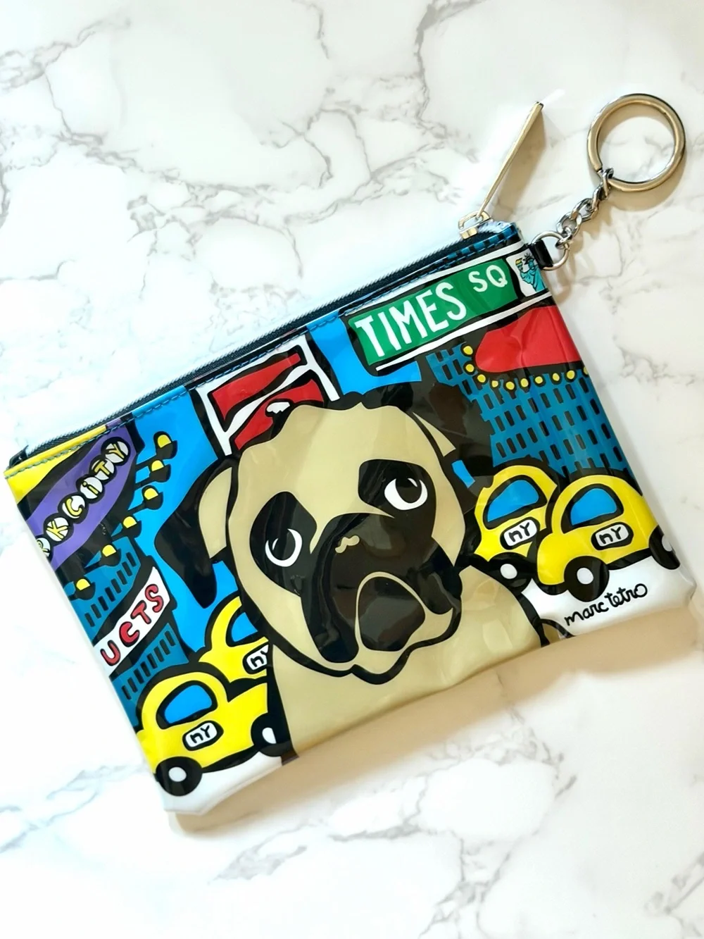 Marc Tetro | High-Gloss Patent Vinyl Pug Zipper Pouch Clutch | NYC Times Square
